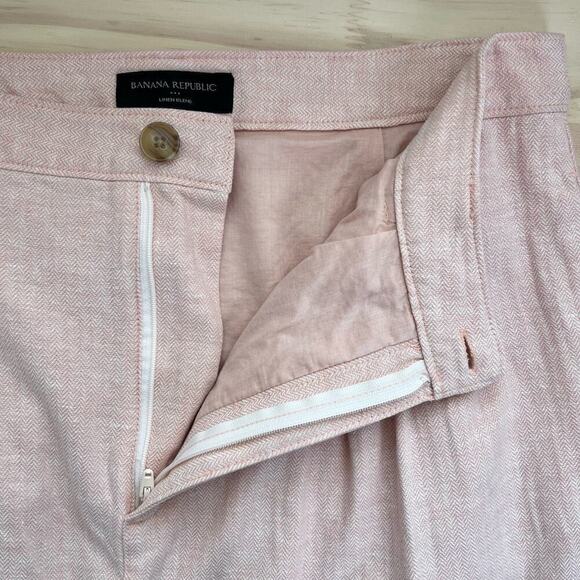 Banana Republic Linen Cotton Midi Skirt‎ Herringbone Sunwashed Pink, Size 12 - Picture 6 of 11